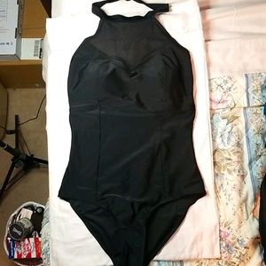 Black halter mesh top swimsuit